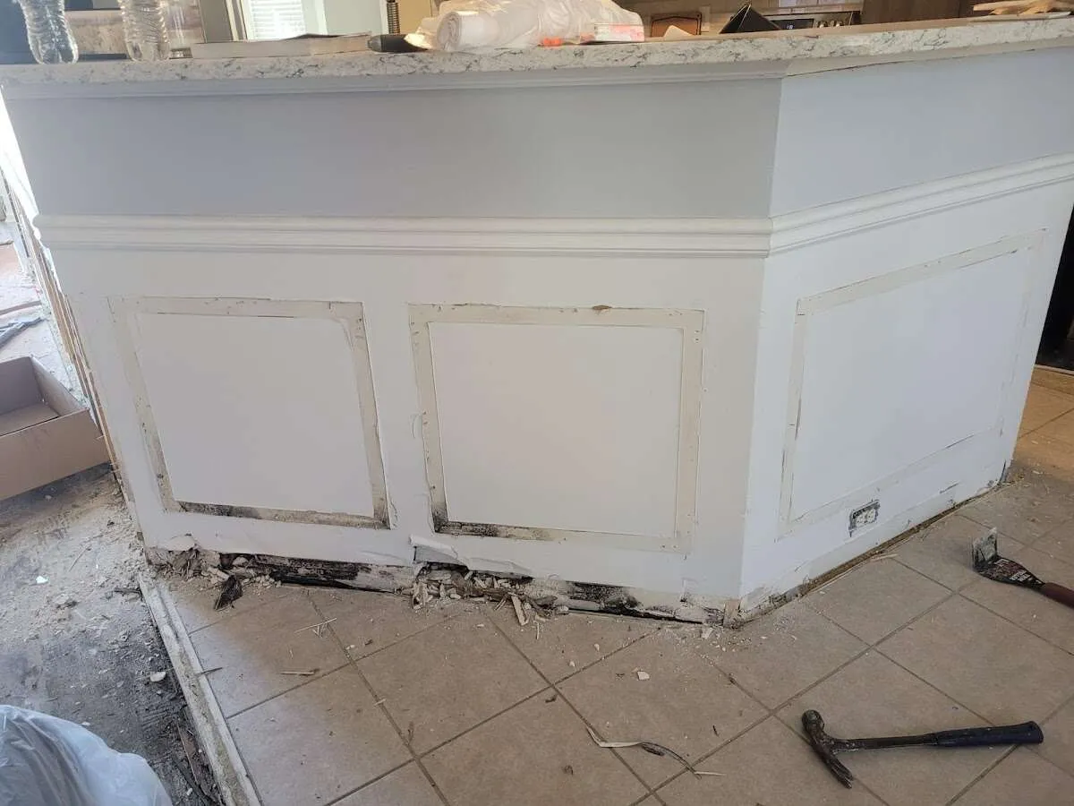 Water damage and mold on kitchen during Storm Damage Restoration in Golden Valley